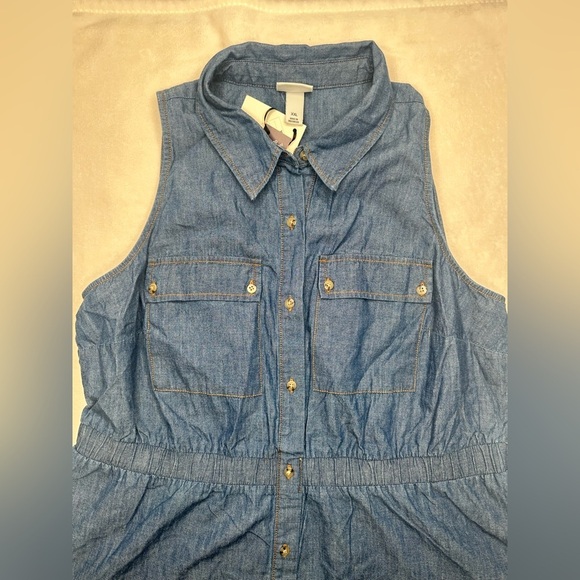 Women's Denim Sleeveless Mini Shirtdress Ava & Viv Dark denim Wash - Picture 6 of 10